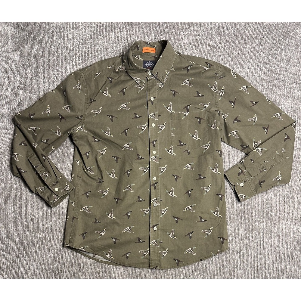 St. John's Bay Performance Mens L Olive Long Sleeve Button Up Shirt Duck